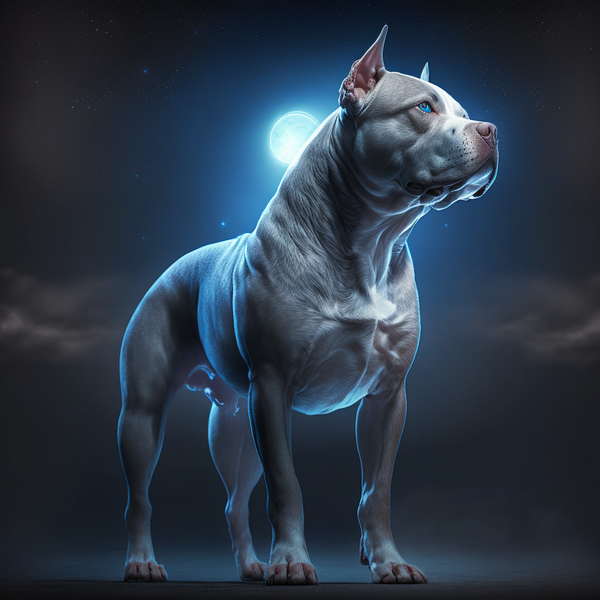 Ilustração de pitbull em pose imponente sob a lua