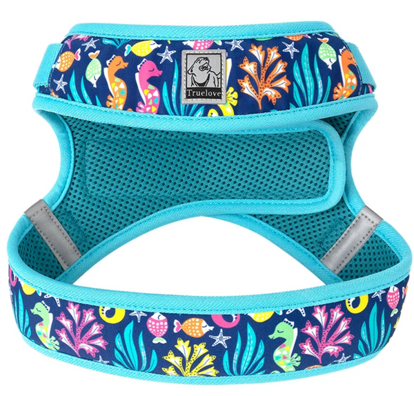 Peitoral azul estampado com motivos marinhos