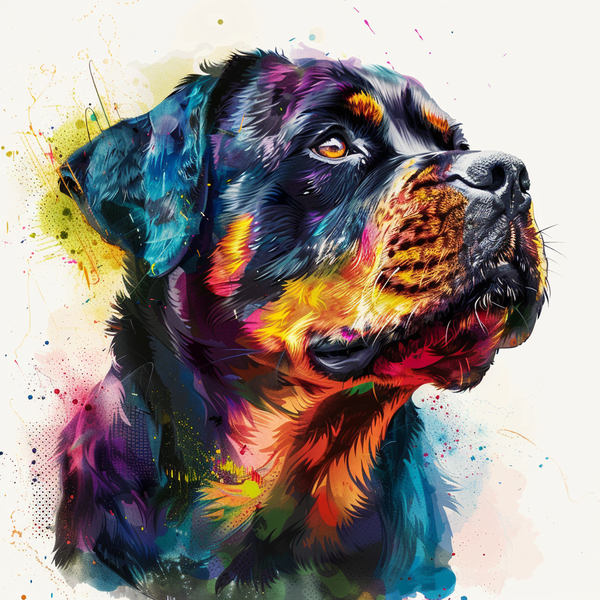 Pintura colorida de rottweiler de perfil