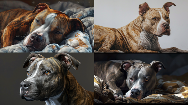 Quatro fotos de american staffordshire deitado