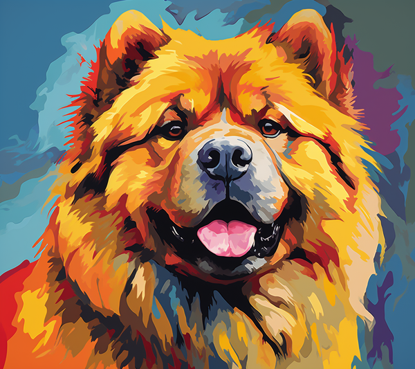 Pintura colorida de chow chow sorrindo