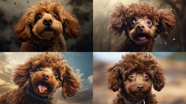 Quatro retratos de poodle toy marrom