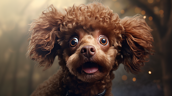 Poodle toy marrom de olhos arregalados