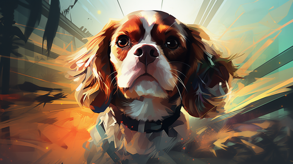 Ilustração de cavalier king charles em fundo colorido