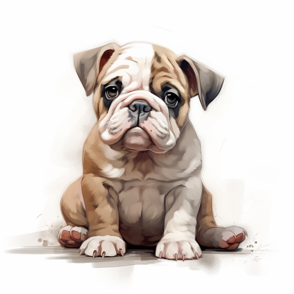 Ilustração em aquarela de filhote de buldogue sentado