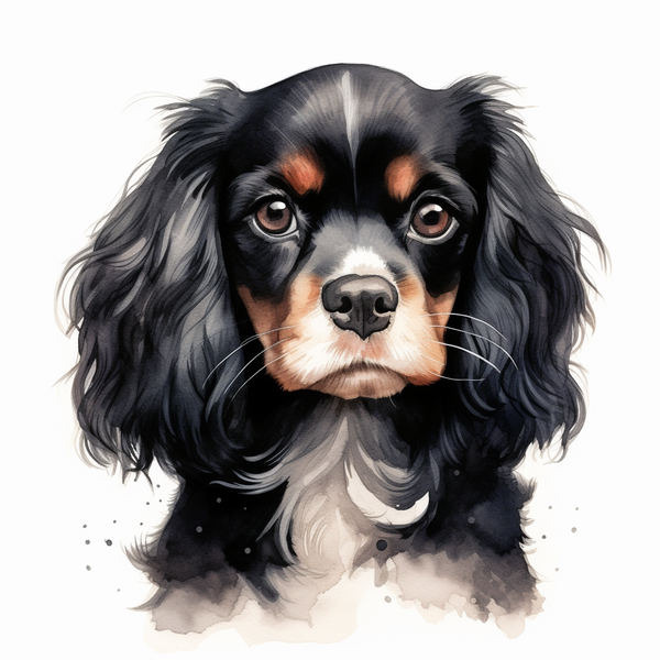 Ilustração de cavalier king charles preto e caramelo