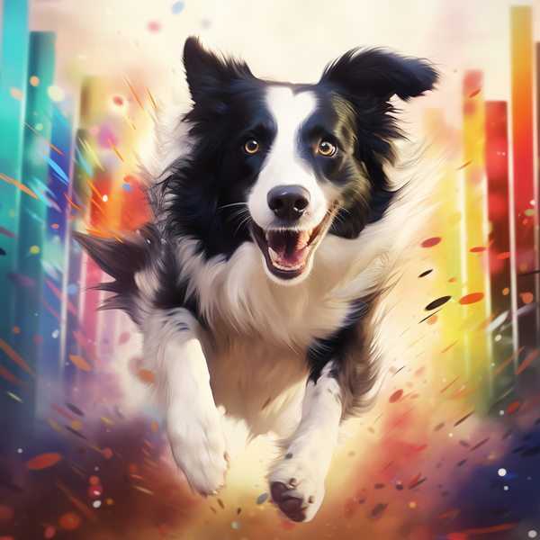 Ilustração de border collie correndo em fundo colorido