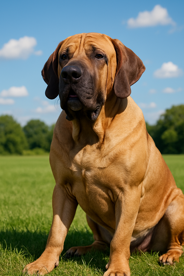 Fila brasileiro sentado no gramado
