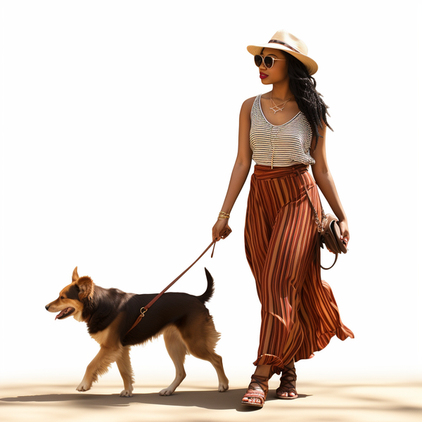 Ilustração de mulher passeando com cachorro na guia
