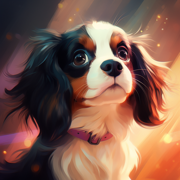 Ilustração de cavalier king charles tricolor com coleira