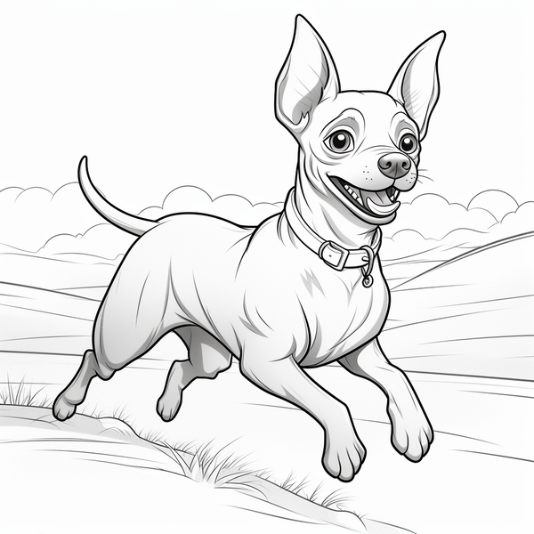 Desenho para colorir de pinscher pulando no campo