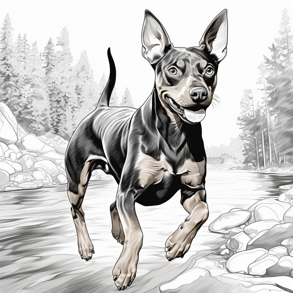 Desenho para colorir de pinscher correndo na neve