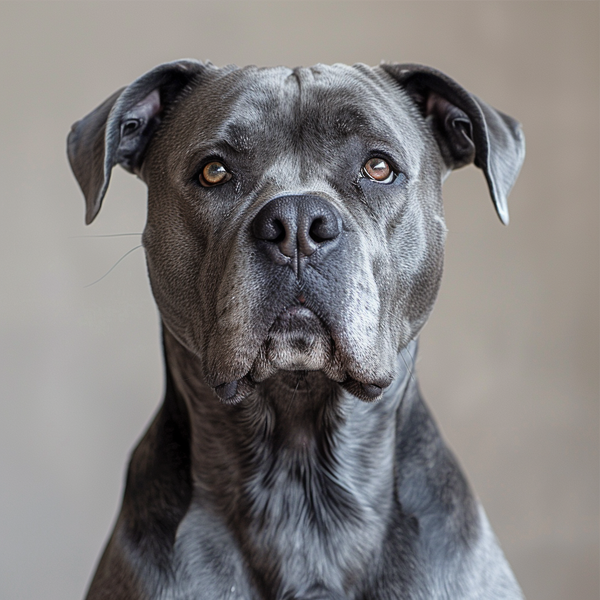 Retrato de cane corso cinza em fundo neutro