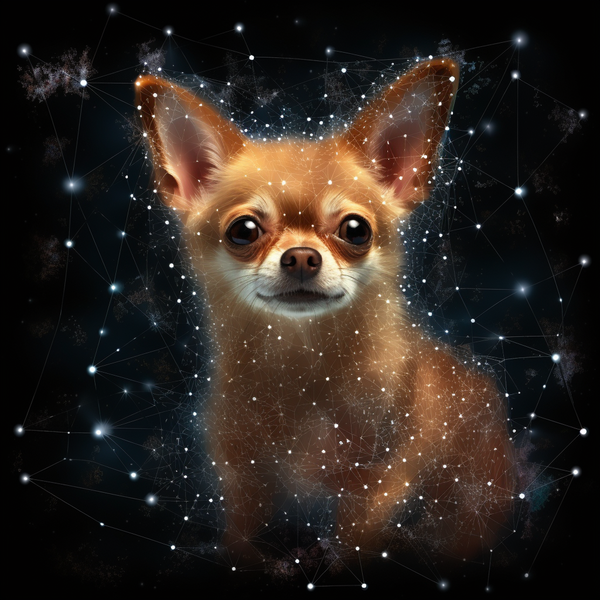 Ilustração de chihuahua em fundo de céu estrelado