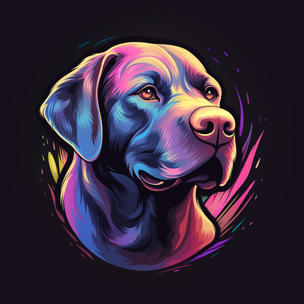 Ilustração neon de labrador em fundo escuro